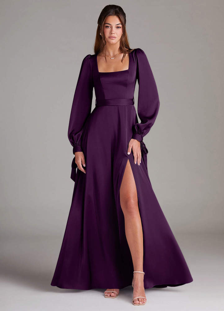 elyessen Leonia Black A-Line Long Sleeve Stretch Satin Dress 5
