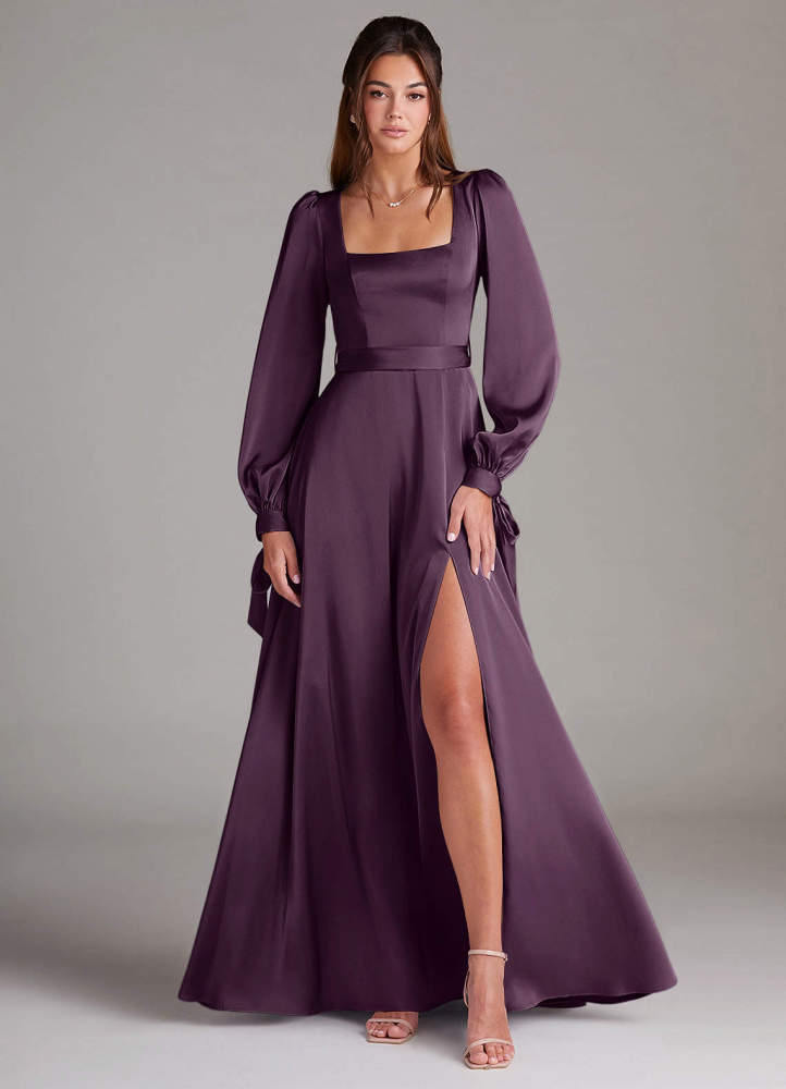 elyessen Leonia Black A-Line Long Sleeve Stretch Satin Dress 5