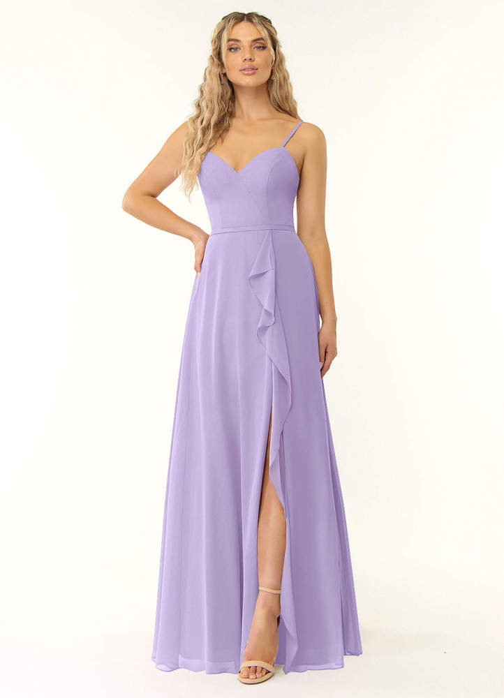 elyessen Naeem Dusty Blue A-Line V-Neck Ruffle Chiffon Dress 4