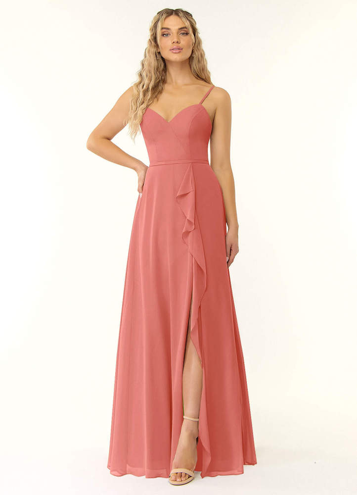 elyessen Naeem Dusty Blue A-Line V-Neck Ruffle Chiffon Dress 4