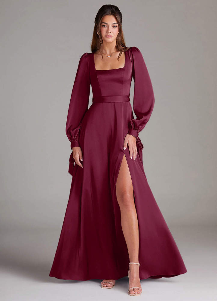 elyessen Leonia Black A-Line Long Sleeve Stretch Satin Dress 5