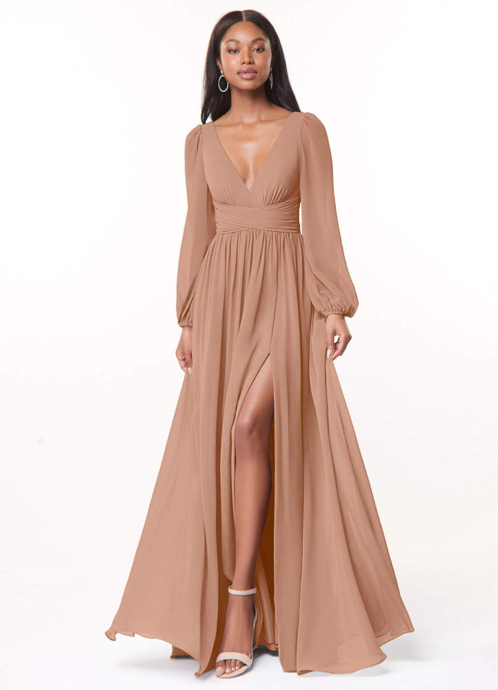 elyessen Norah Eucalyptus A-Line V-Neck Long Sleeve Chiffon Dress 8