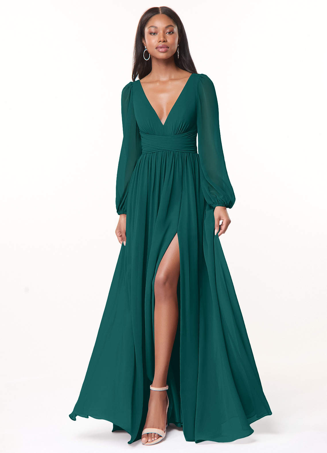 elyessen Norah Eucalyptus A-Line V-Neck Long Sleeve Chiffon Dress 2