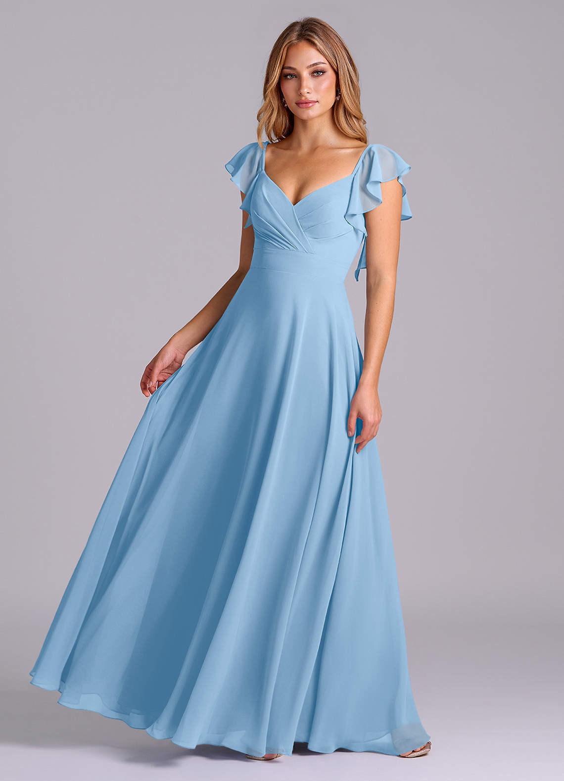 elyessen Leilani Sky Blue A-Line Pleated Chiffon Dress 2