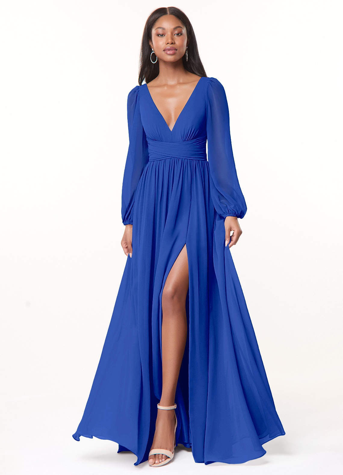 elyessen Norah Eucalyptus A-Line V-Neck Long Sleeve Chiffon Dress 3