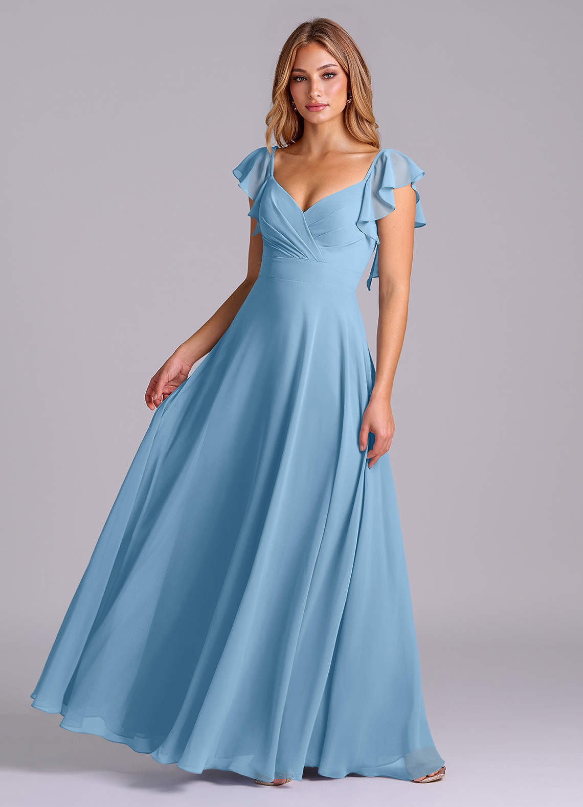 elyessen Leilani Sky Blue A-Line Pleated Chiffon Dress 3