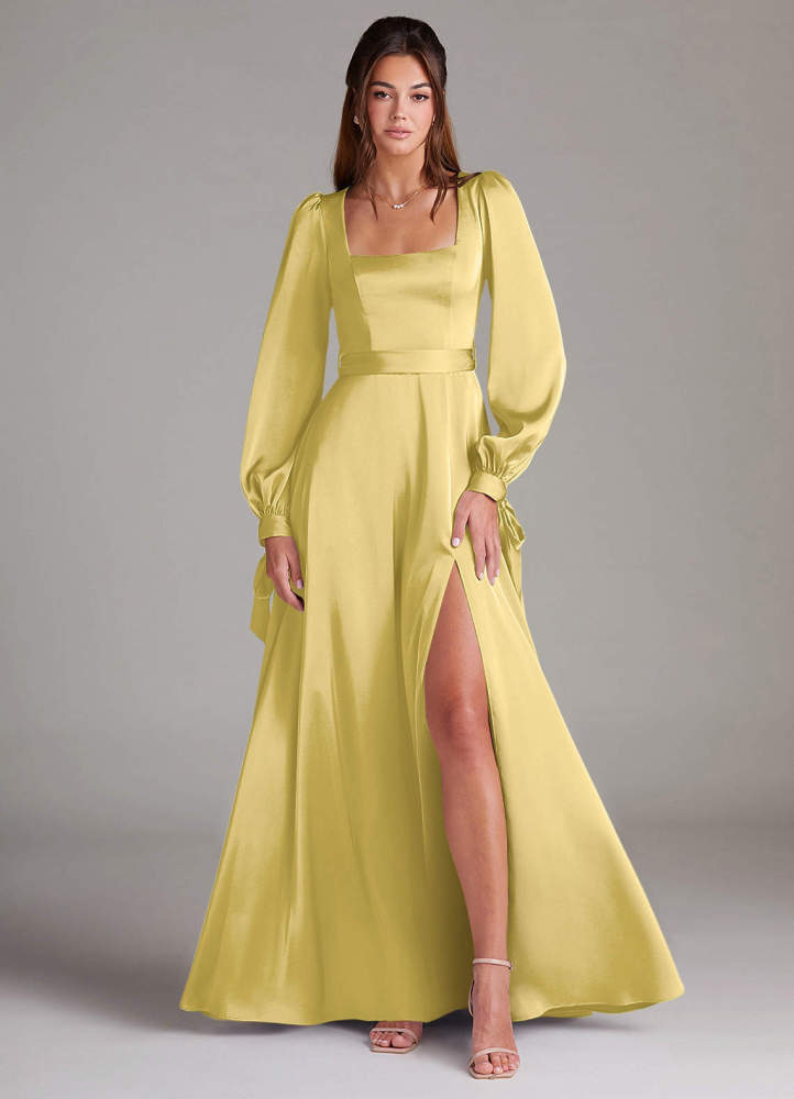 elyessen Leonia Black A-Line Long Sleeve Stretch Satin Dress 7