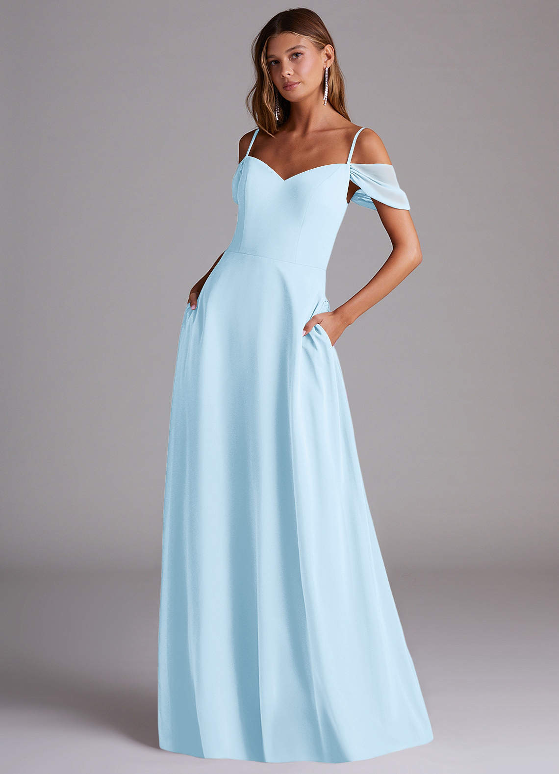 elyessen Marley Dusty Blue A-Line Off the Shoulder Chiffon Convertible Dress 2