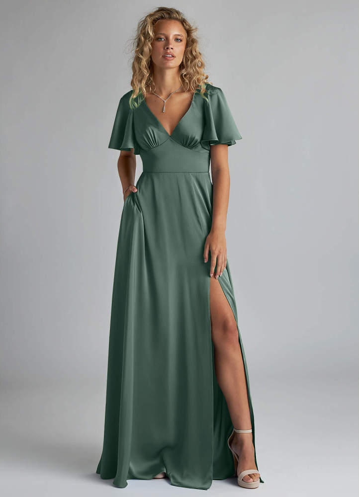 elyessen Kimber Sky Blue A-Line Ruched Stretch Satin Dress 1