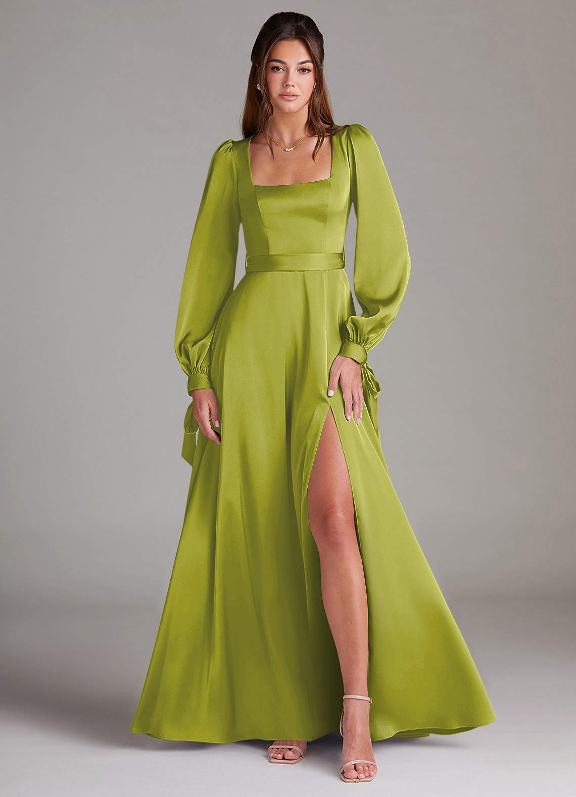 elyessen Leonia Black A-Line Long Sleeve Stretch Satin Dress 2