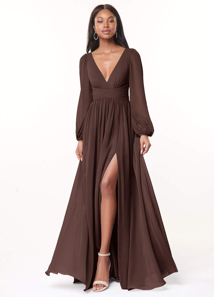 elyessen Norah Eucalyptus A-Line V-Neck Long Sleeve Chiffon Dress 8
