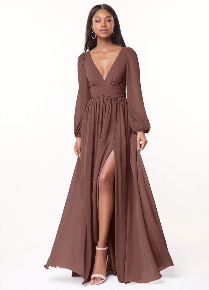 elyessen Norah Eucalyptus A-Line V-Neck Long Sleeve Chiffon Dress 8