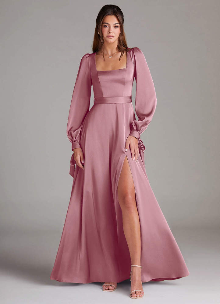 elyessen Leonia Black A-Line Long Sleeve Stretch Satin Dress 5