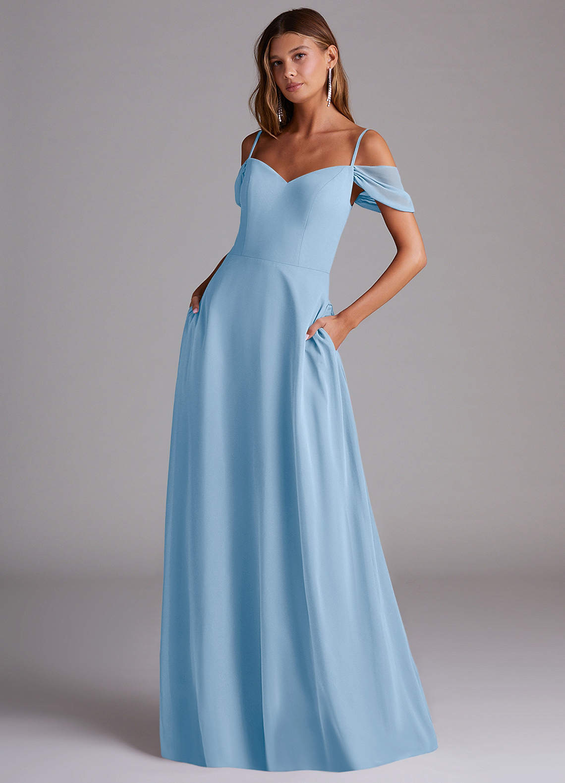 elyessen Marley Dusty Blue A-Line Off the Shoulder Chiffon Convertible Dress 2