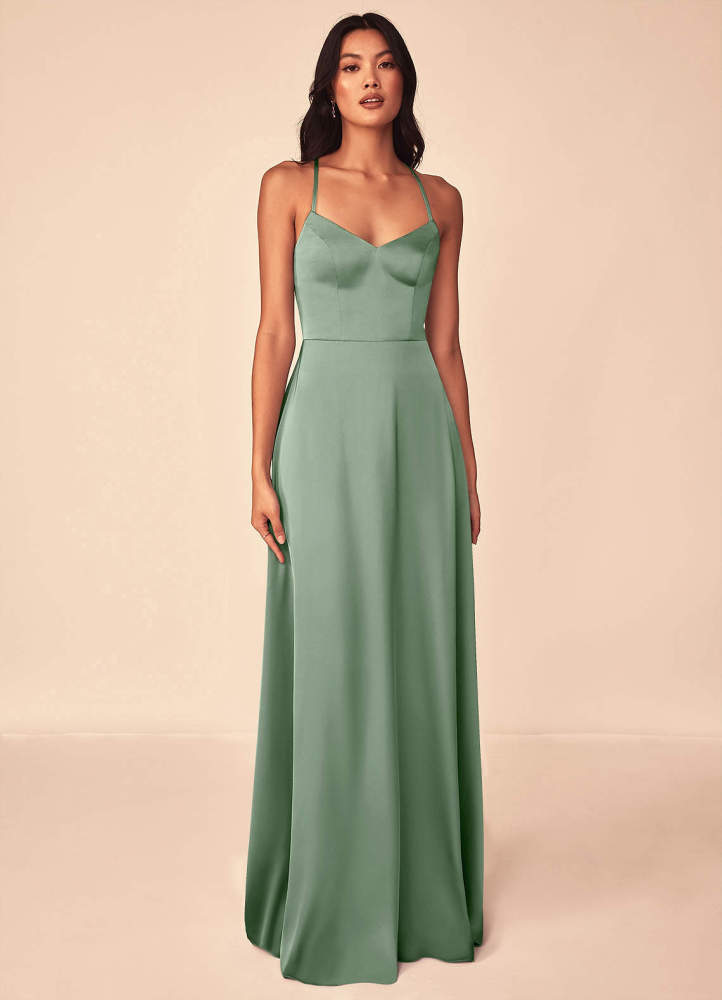 elyessen Mei Black A-Line V-Neck Stretch Satin Dress 1