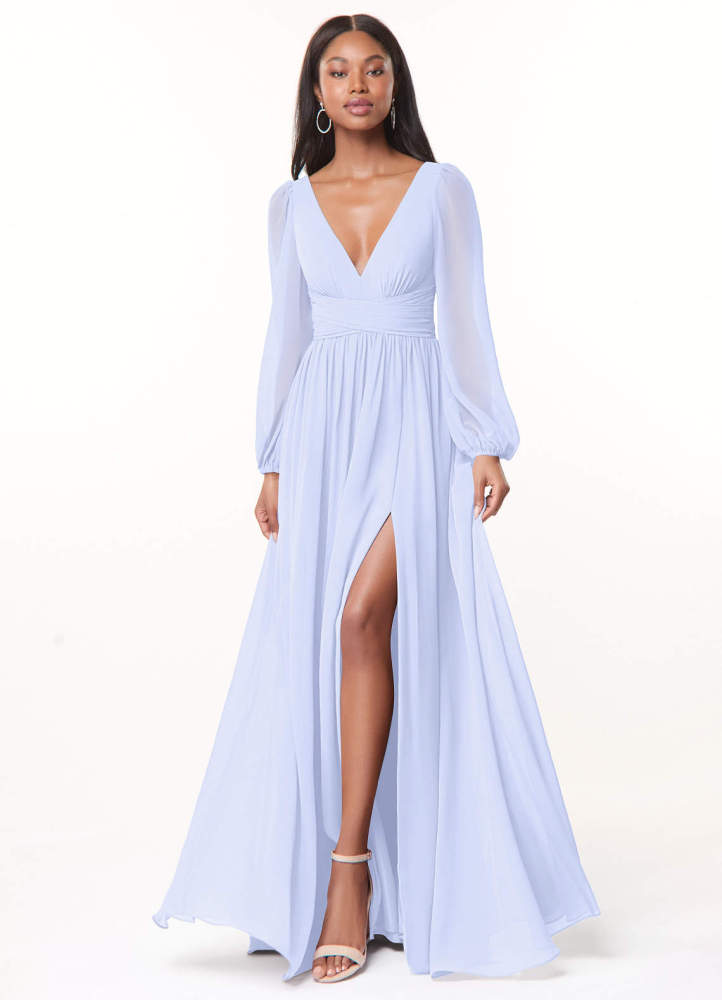 elyessen Norah Eucalyptus A-Line V-Neck Long Sleeve Chiffon Dress 4