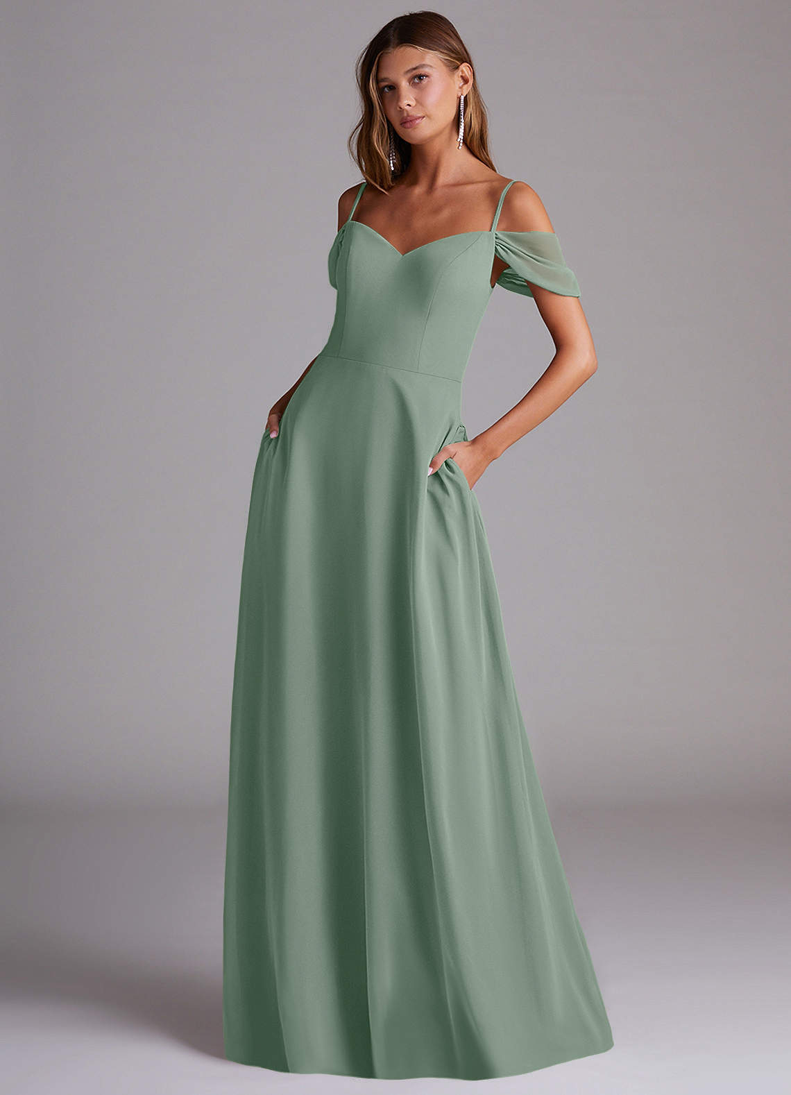 elyessen Marley Dusty Blue A-Line Off the Shoulder Chiffon Convertible Dress 1