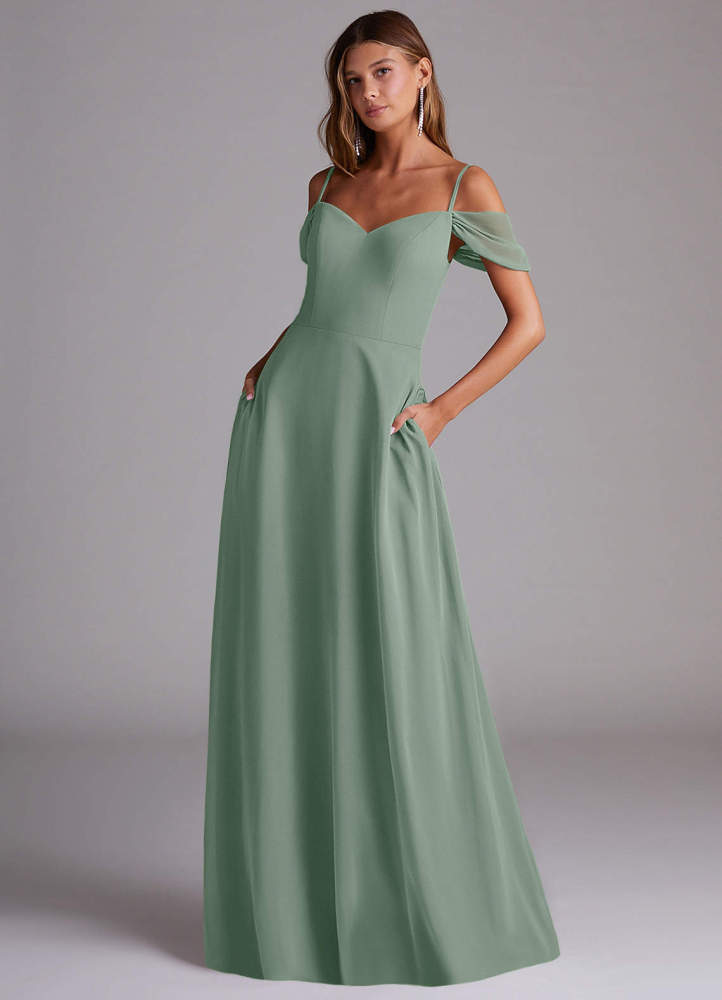 elyessen Marley Dusty Blue A-Line Off the Shoulder Chiffon Convertible Dress 1