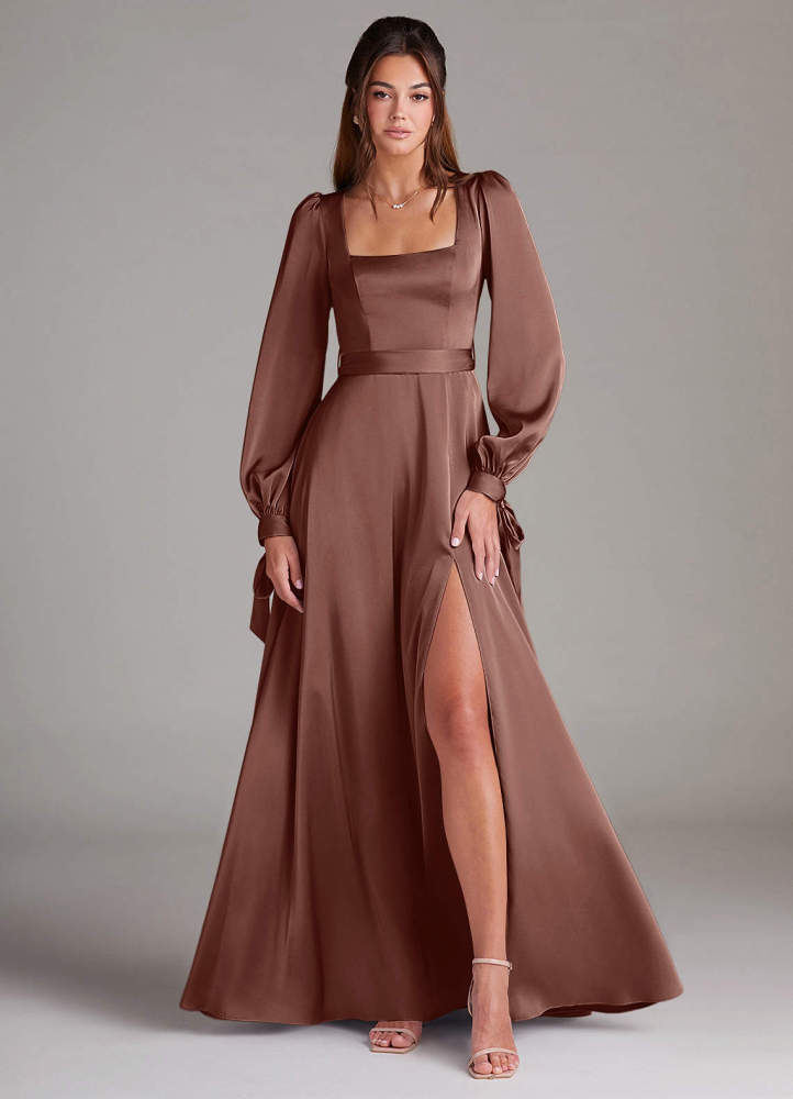 elyessen Leonia Black A-Line Long Sleeve Stretch Satin Dress 7