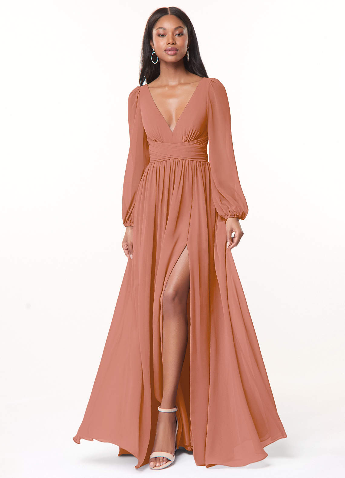 elyessen Norah Eucalyptus A-Line V-Neck Long Sleeve Chiffon Dress 9