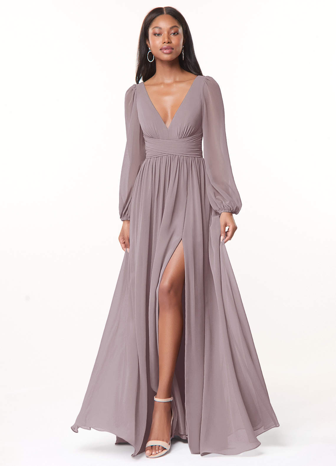 elyessen Norah Eucalyptus A-Line V-Neck Long Sleeve Chiffon Dress 9
