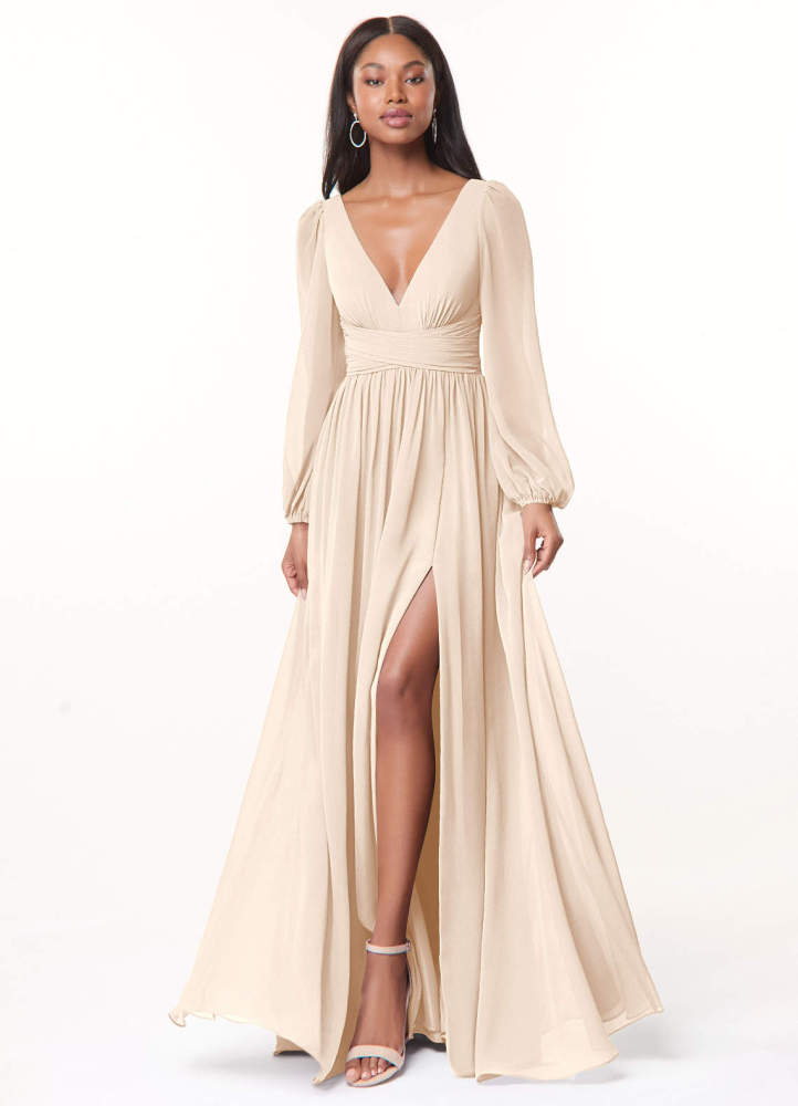 elyessen Norah Eucalyptus A-Line V-Neck Long Sleeve Chiffon Dress 7
