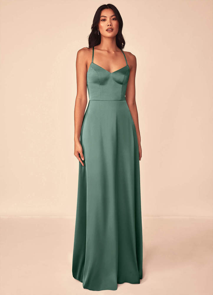 elyessen Mei Black A-Line V-Neck Stretch Satin Dress 1