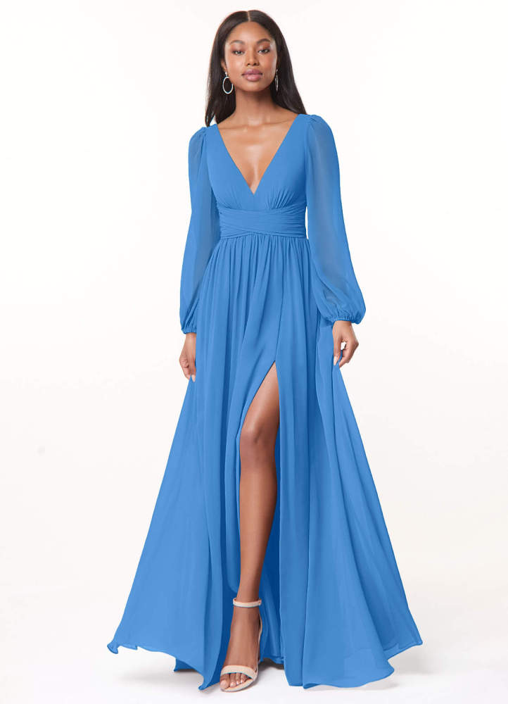 elyessen Norah Eucalyptus A-Line V-Neck Long Sleeve Chiffon Dress 8