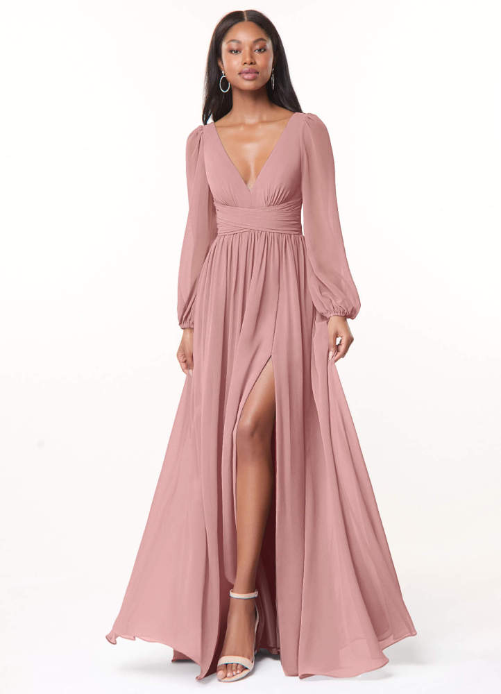 elyessen Norah Eucalyptus A-Line V-Neck Long Sleeve Chiffon Dress 4