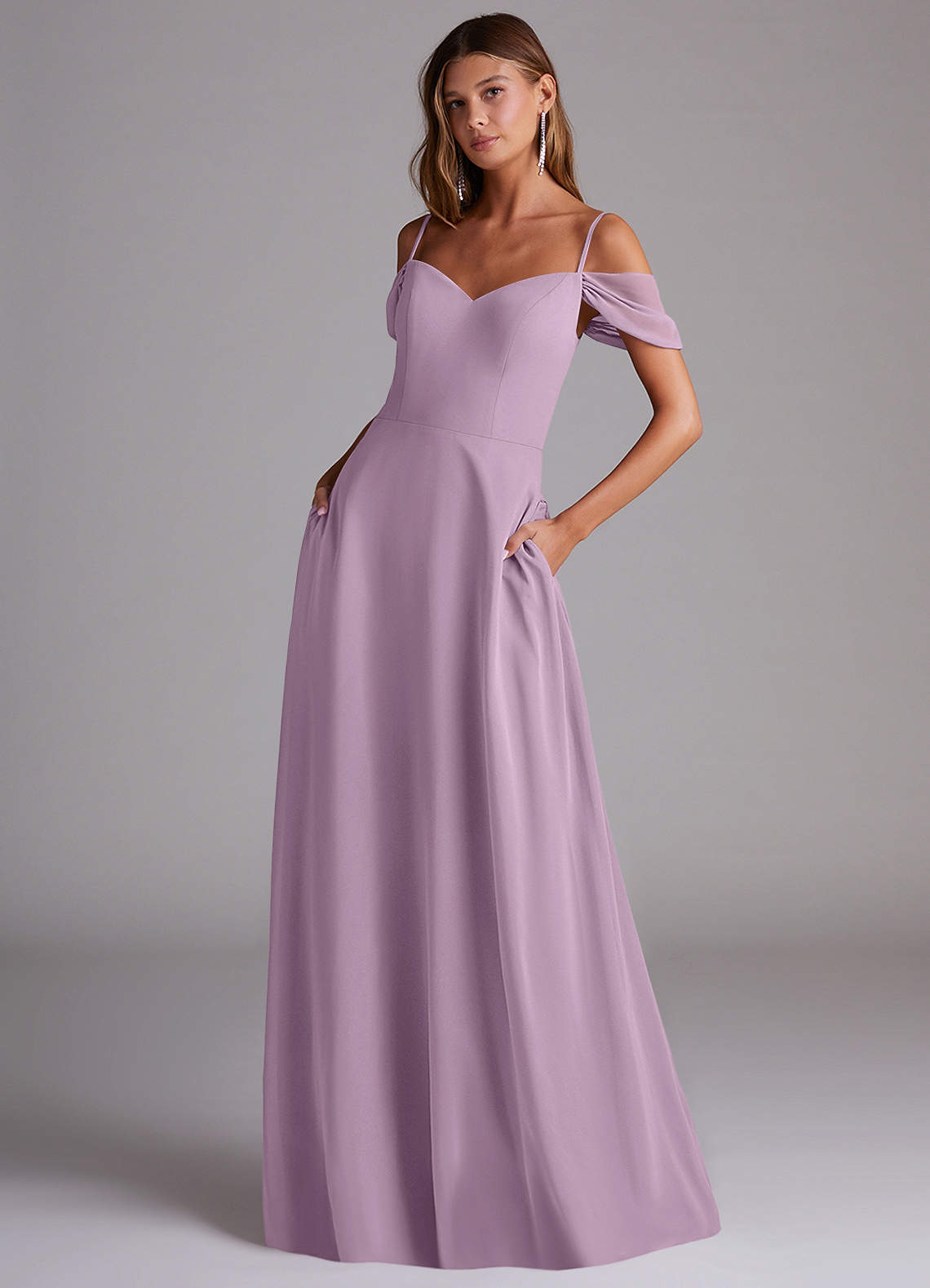 elyessen Marley Dusty Blue A-Line Off the Shoulder Chiffon Convertible Dress 5