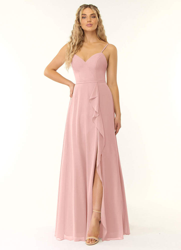 elyessen Naeem Dusty Blue A-Line V-Neck Ruffle Chiffon Dress 4