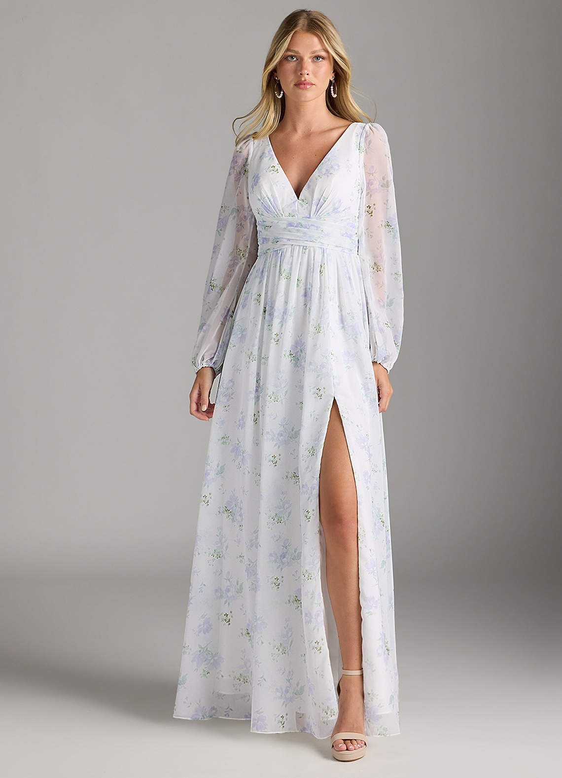 elyessen Norah Eucalyptus A-Line V-Neck Long Sleeve Chiffon Dress 9