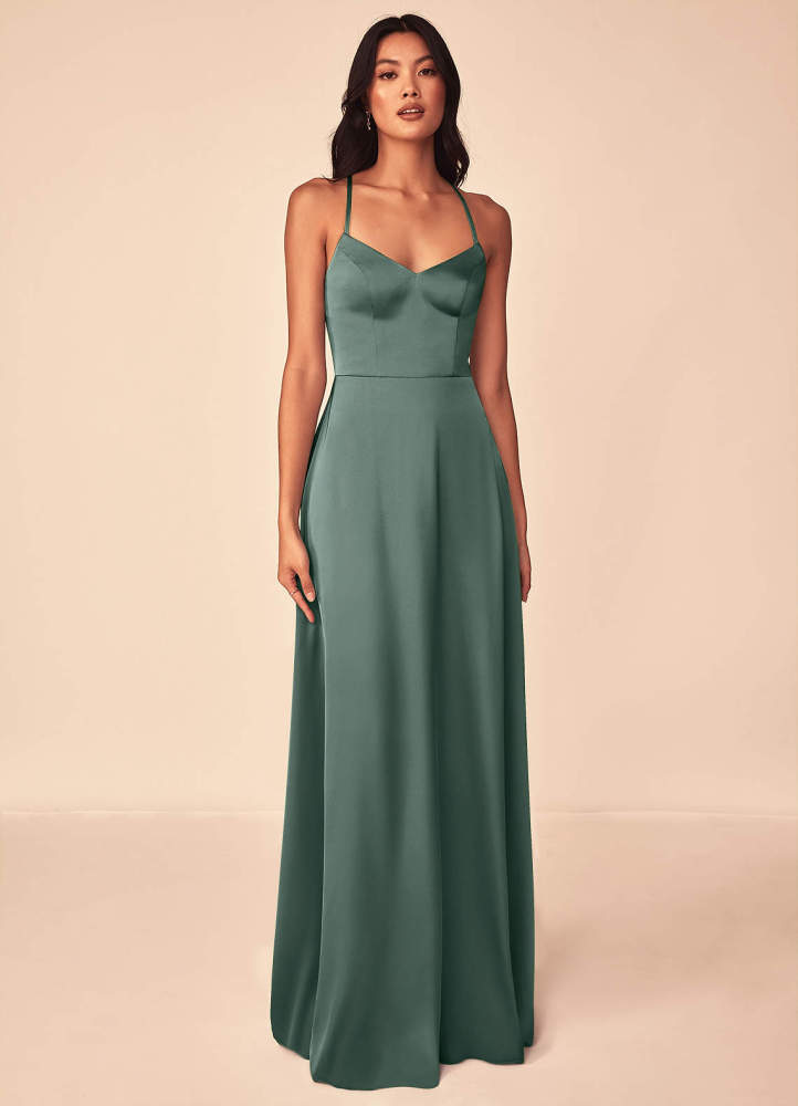 elyessen Mei Black A-Line V-Neck Stretch Satin Dress 1