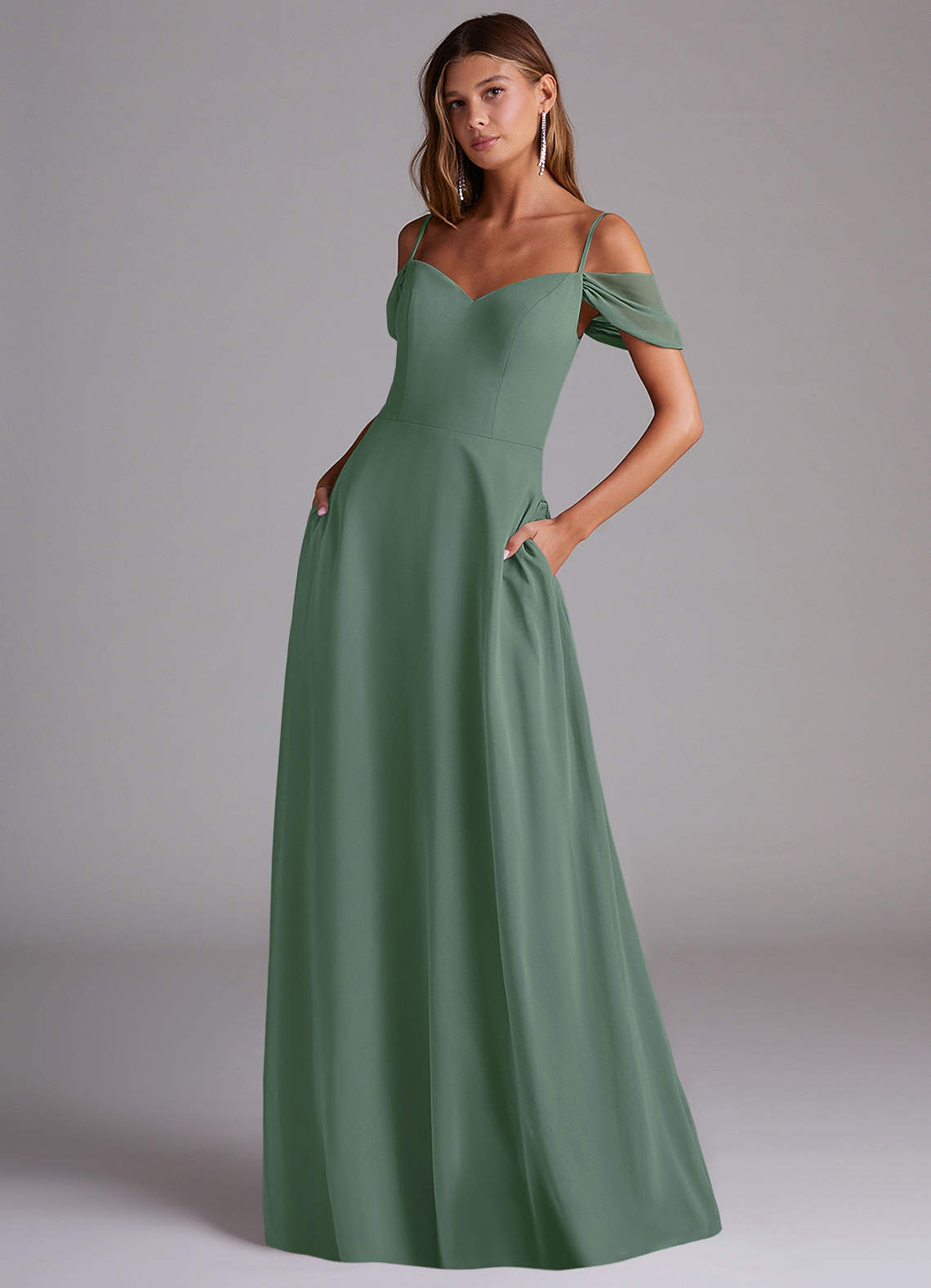 elyessen Marley Dusty Blue A-Line Off the Shoulder Chiffon Convertible Dress 1