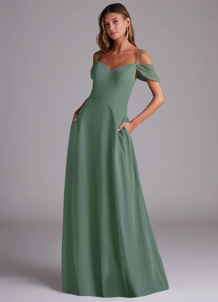 elyessen Marley Dusty Blue A-Line Off the Shoulder Chiffon Convertible Dress 1