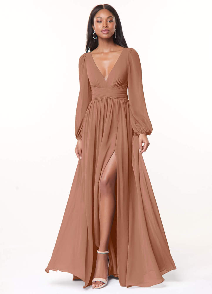 elyessen Norah Eucalyptus A-Line V-Neck Long Sleeve Chiffon Dress 7