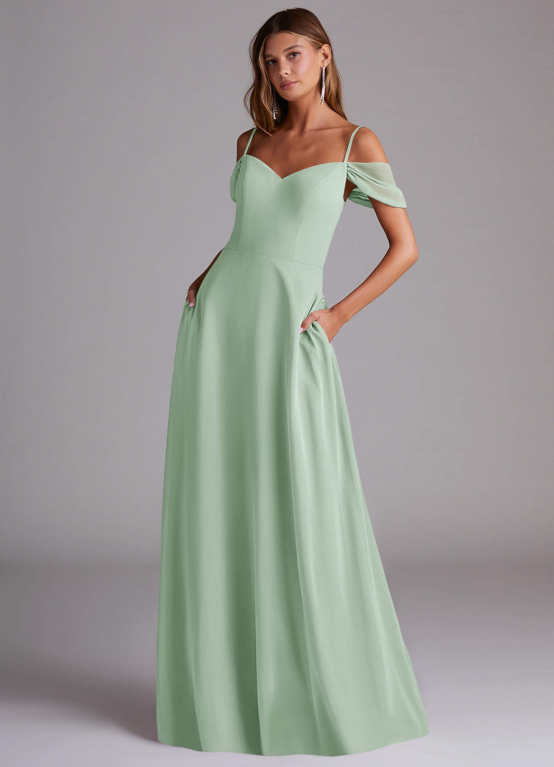 elyessen Marley Dusty Blue A-Line Off the Shoulder Chiffon Convertible Dress 1