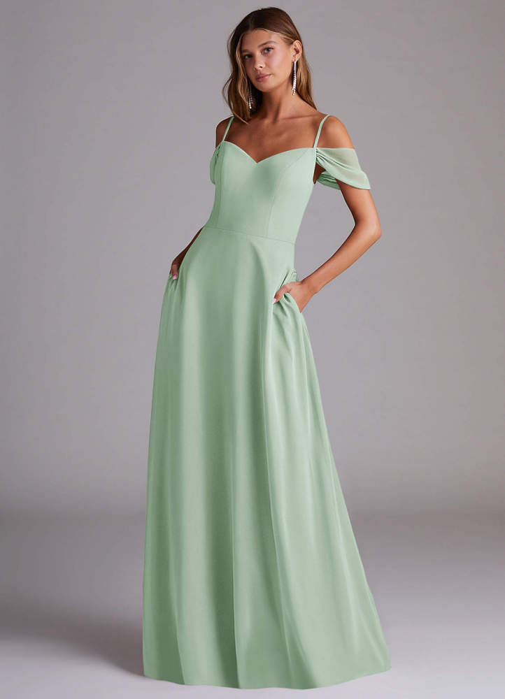 elyessen Marley Dusty Blue A-Line Off the Shoulder Chiffon Convertible Dress 1