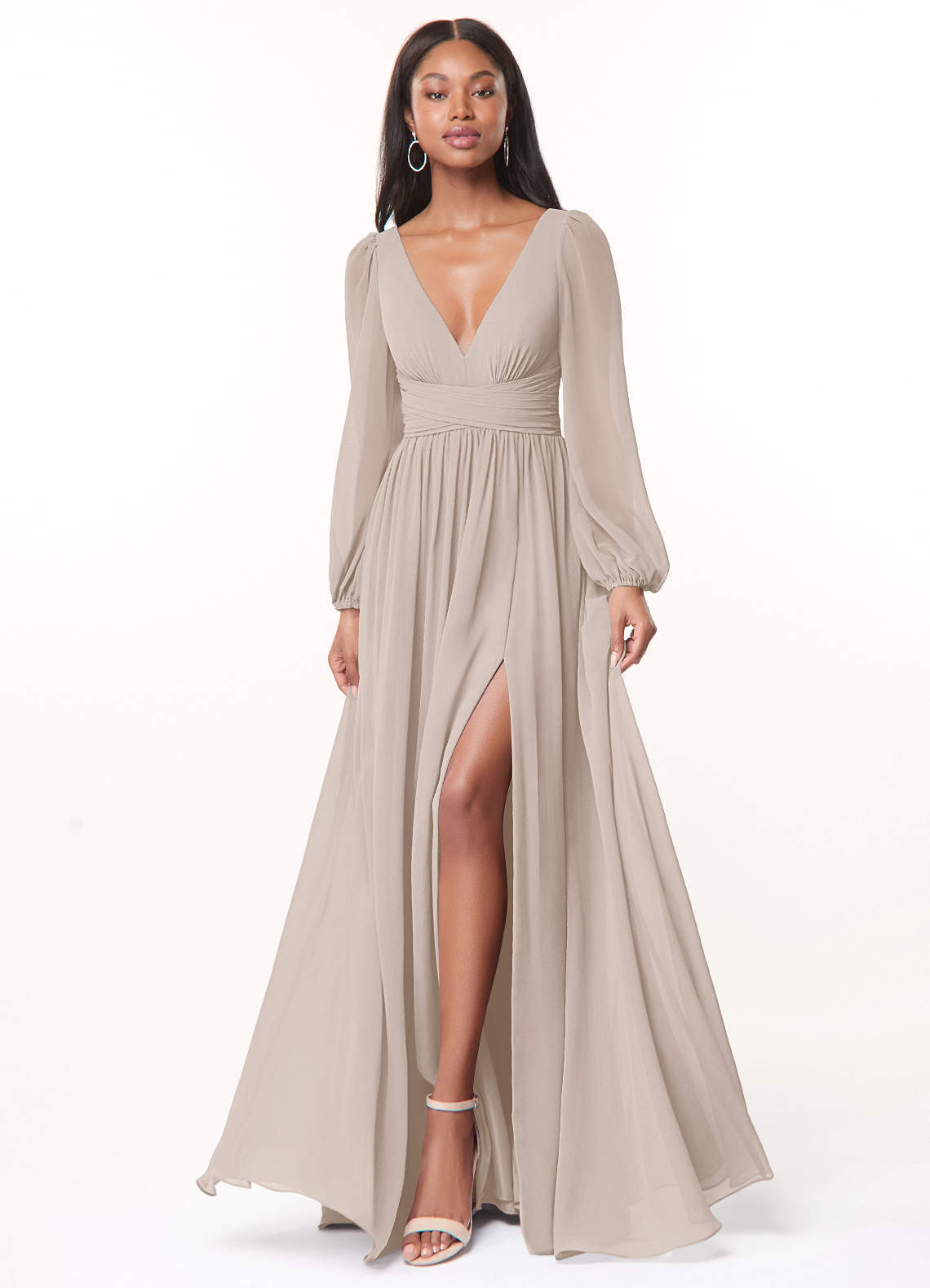 elyessen Norah Eucalyptus A-Line V-Neck Long Sleeve Chiffon Dress 9