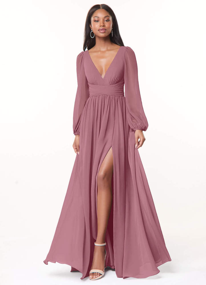 elyessen Norah Eucalyptus A-Line V-Neck Long Sleeve Chiffon Dress 5