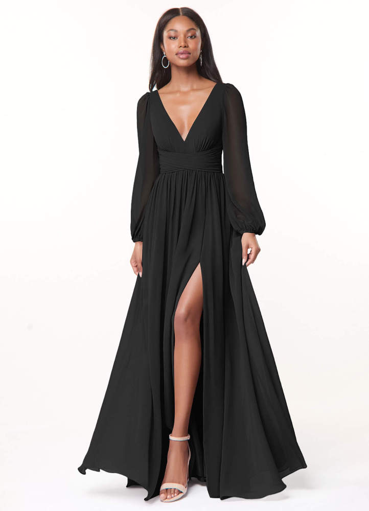 elyessen Norah Eucalyptus A-Line V-Neck Long Sleeve Chiffon Dress 8