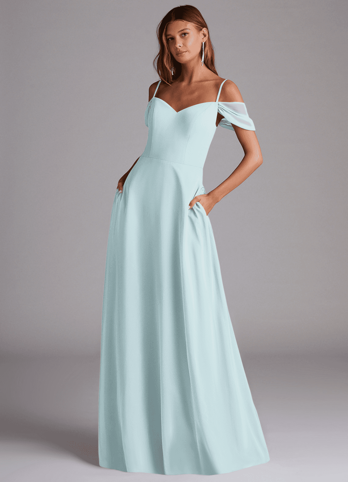 elyessen Marley Dusty Blue A-Line Off the Shoulder Chiffon Convertible Dress 3