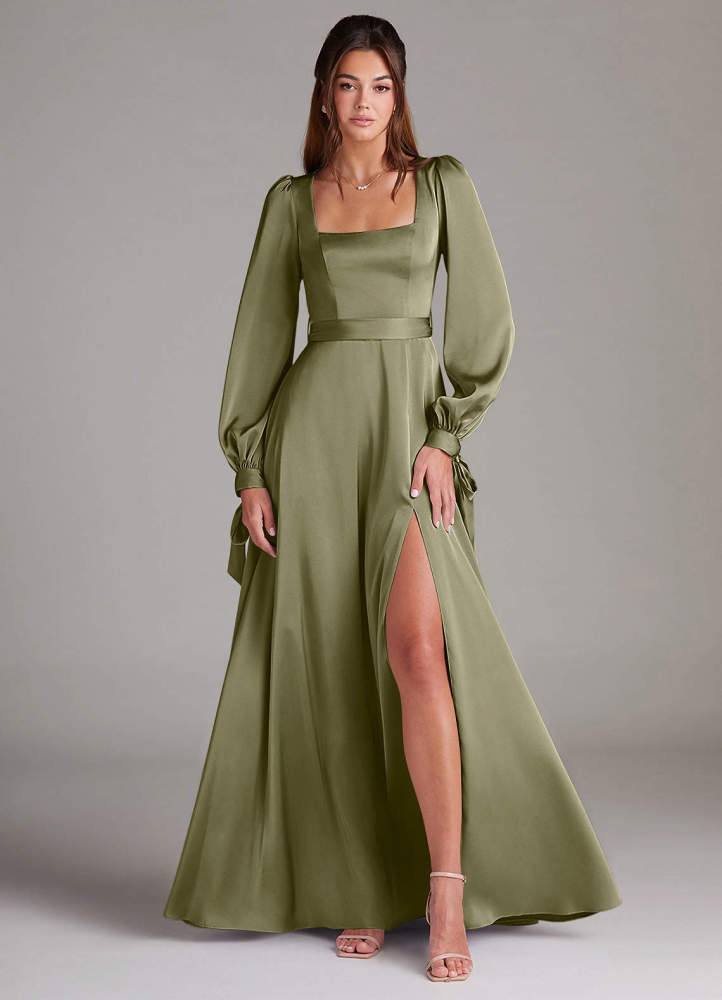 elyessen Leonia Black A-Line Long Sleeve Stretch Satin Dress 1