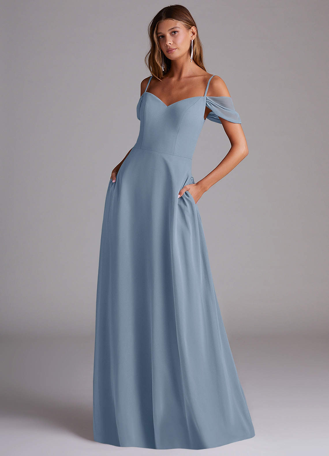 elyessen Marley Dusty Blue A-Line Off the Shoulder Chiffon Convertible Dress 3