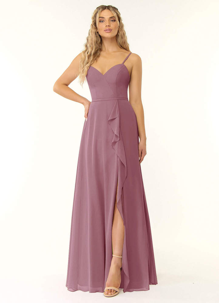 elyessen Naeem Dusty Blue A-Line V-Neck Ruffle Chiffon Dress 5