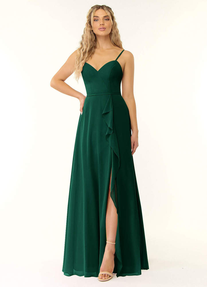 elyessen Naeem Dusty Blue A-Line V-Neck Ruffle Chiffon Dress 2