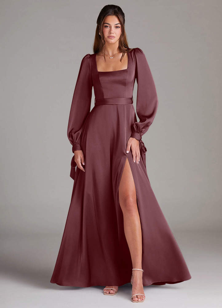 elyessen Leonia Black A-Line Long Sleeve Stretch Satin Dress 5