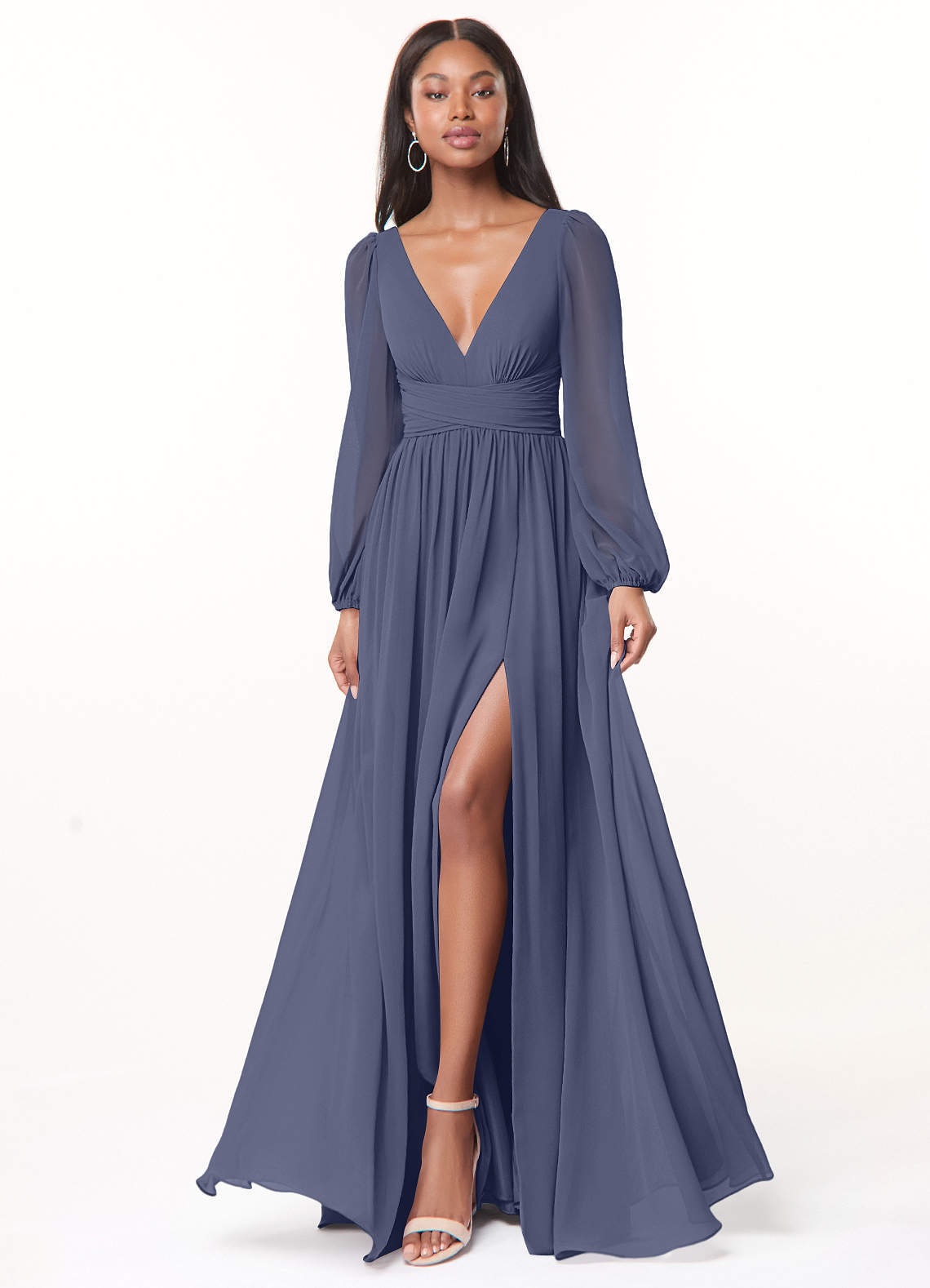 elyessen Norah Eucalyptus A-Line V-Neck Long Sleeve Chiffon Dress 3