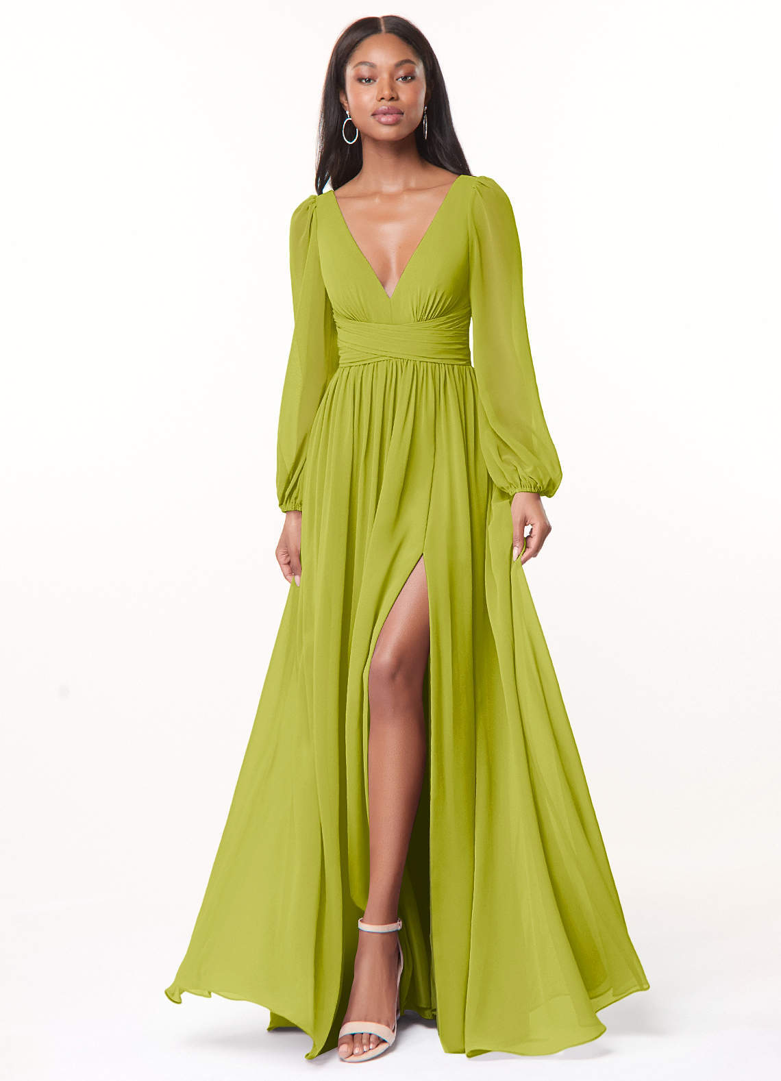 elyessen Norah Eucalyptus A-Line V-Neck Long Sleeve Chiffon Dress 2