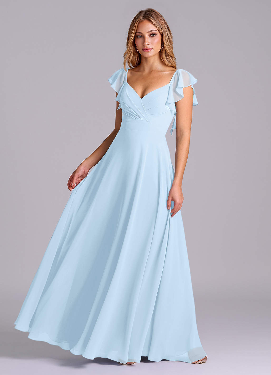 elyessen Leilani Sky Blue A-Line Pleated Chiffon Dress 2